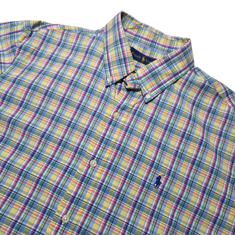 Ralph Lauren Mens L Plaid Button Down Shirt Multicolor Pony Preppy Cotton
